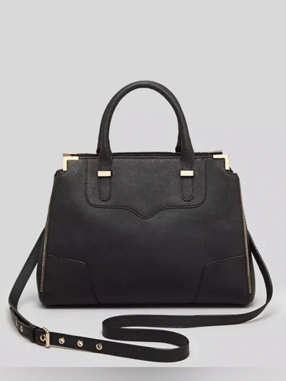 Rebecca Minkoff Amorous Satchel Black Saffiano Leather Gold Crossbody Bag